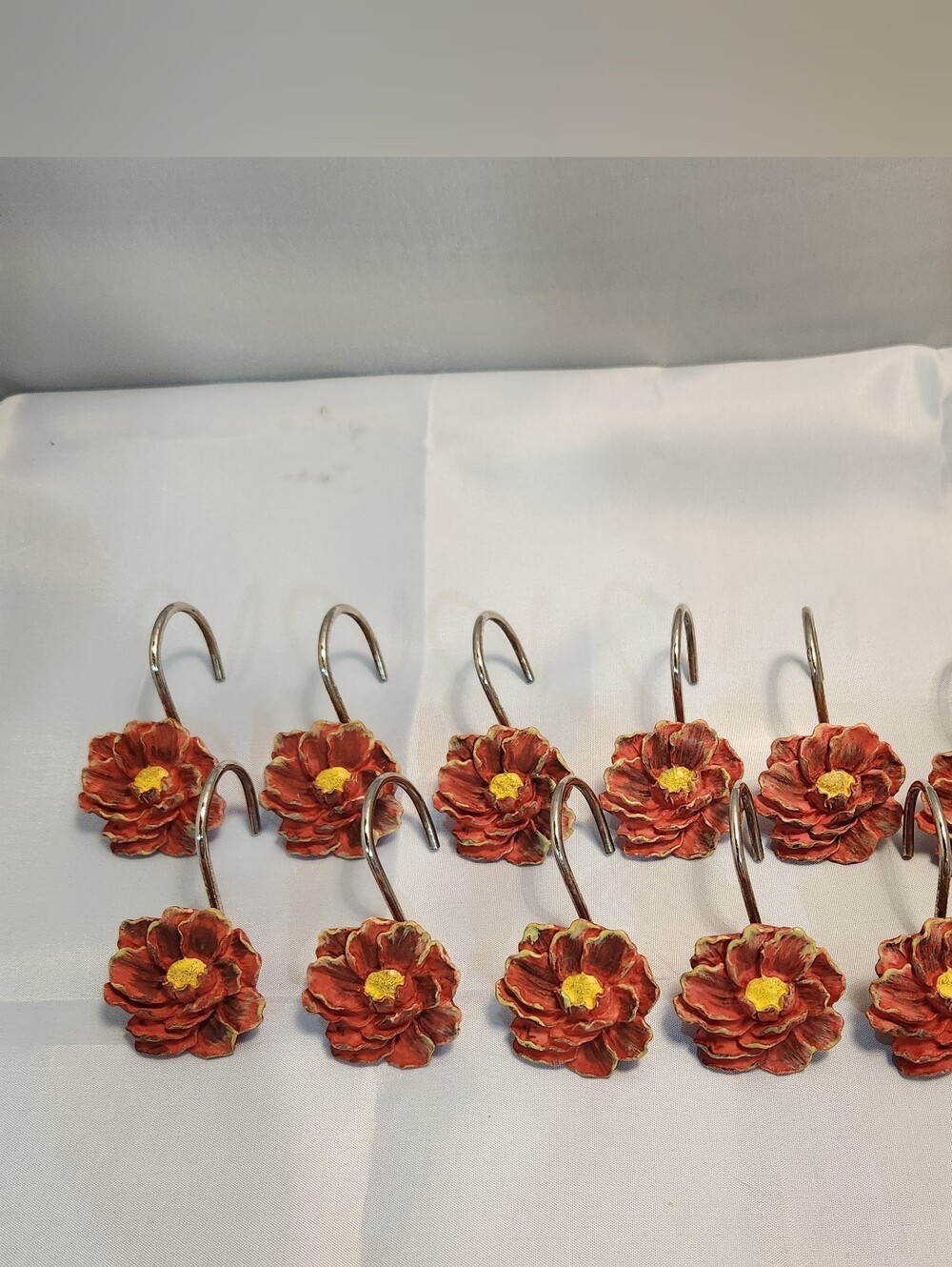 Red Orange Floral Shower Curtain Hooks - Set of 12